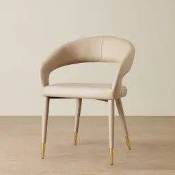 Moulin Sand Beige Vegan Leather Dining Chair - Brushed Gold Legs