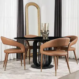 Moulin Sand Beige Vegan Leather Dining Chair - Brushed Gold Legs