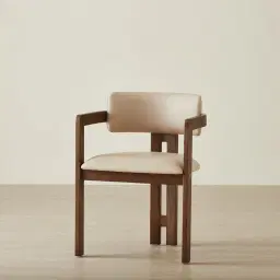 Desmond Sand Beige Vegan Leather Dining Chair - Dark Brown Ash Legs