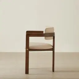 Desmond Sand Beige Vegan Leather Dining Chair - Dark Brown Ash Legs