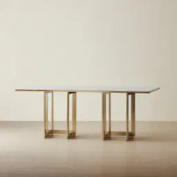 Maia White Sintered Stone Dining Table - Brushed Champagne Gold Stainless Steel Legs 200x100cm