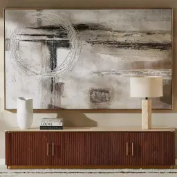San Pierre Light Brown Ash Veneer Entertainment Unit with Travertine Finish Sintered Stone Top