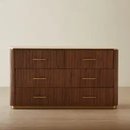 San Pierre Walnut Veneer Dresser with Travertine Finish Sintered Stone Top