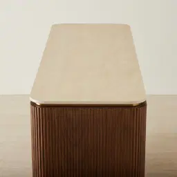 San Pierre Walnut Veneer Dresser with Travertine Finish Sintered Stone Top