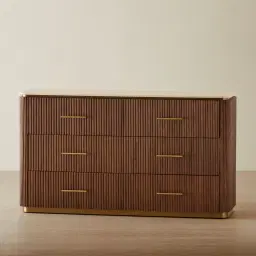 San Pierre Walnut Veneer Dresser with Travertine Finish Sintered Stone Top