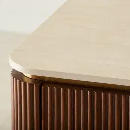 San Pierre Walnut Veneer Dresser with Travertine Finish Sintered Stone Top