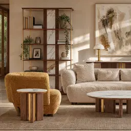 Sir Lionell Gliding White Sintered Stone Side Table - Walnut Brown Wooden Legs
