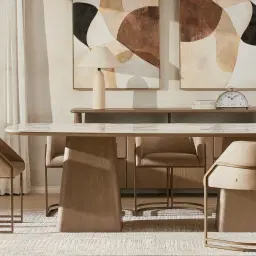 Dunstan Amber Brown Veneer Rectangular Dining Table with Calacatta Viola Sintered Stone Top - 240x120cm