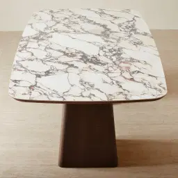 Dunstan Amber Brown Veneer Rectangular Dining Table with Calacatta Viola Sintered Stone Top - 240x120cm