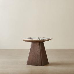 Dunstan Amber Brown Veneer Side Table with Calcatta Viola Sintered Stone Top