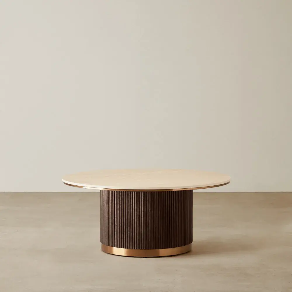 San Pierre Ebony Brown Ash Veneer Coffee Table High - Travertine Finish Sintered Stone Top