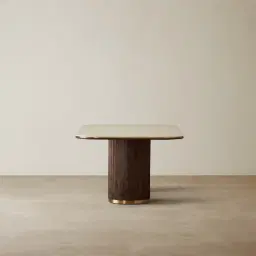 San Pierre Ebony Brown Ash Veneer Two-Leg Rectangular Dining Table with Travertine Finish Sintered Stone Top 240x120cm