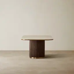 San Pierre Ebony Brown Ash Veneer Single Leg Rectangular Dining Table with Travertine Finish Sintered Stone Top - 240x120cm