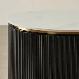Archie Black Wooden Oval Bedside Table with White Sintered Stone Top