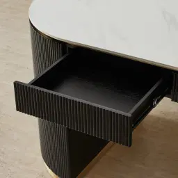 Archie Black Wooden Study Desk with White Sintered Stone Top