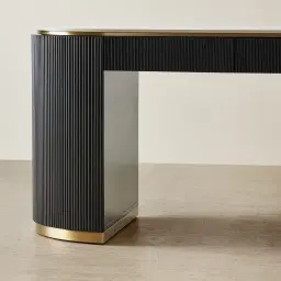 Archie Black Wooden Study Desk with White Sintered Stone Top