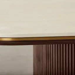 San Pierre Ebony Brown Ash Veneer Two-Leg Rectangular Dining Table with Travertine Finish Sintered Stone Top - 270x120cm