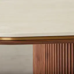 San Pierre Walnut Veneer Two-Leg Rectangular Dining Table with Travertine Finish Sintered Stone Top - 270x120cm