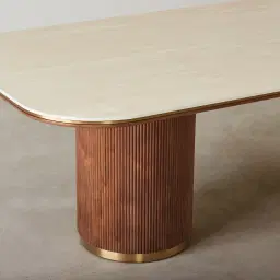 San Pierre Walnut Veneer Two-Leg Rectangular Dining Table with Travertine Finish Sintered Stone Top - 200x110cm