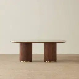 San Pierre Walnut Veneer Two-Leg Rectangular Dining Table with Travertine Finish Sintered Stone Top - 200x110cm