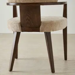 Lila Soft Beige Fabric Dining Chair - Amber Brown Wooden Legs