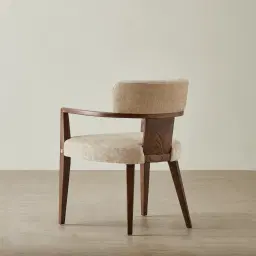 Lila Soft Beige Fabric Dining Chair - Amber Brown Wooden Legs