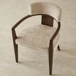 Lila Soft Beige Fabric Dining Chair - Amber Brown Wooden Legs