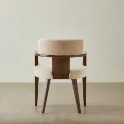 Lila Soft Beige Fabric Dining Chair - Amber Brown Wooden Legs
