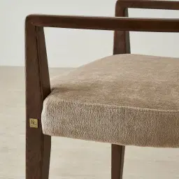 Lila Soft Beige Fabric Dining Chair - Amber Brown Wooden Legs