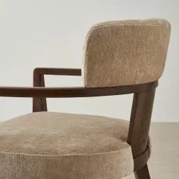 Lila Soft Beige Fabric Dining Chair - Amber Brown Wooden Legs
