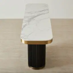 Archie Black Single-leg Console Table with Statuario White Sintered Stone Top