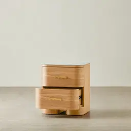 Terzetto Kids Light Oak Veneer Bedside Table with White Sintered Stone Top