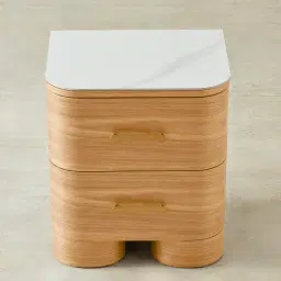 Terzetto Kids Light Oak Veneer Bedside Table with White Sintered Stone Top