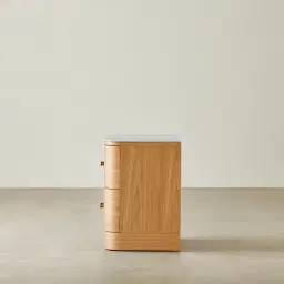 Terzetto Kids Light Oak Veneer Bedside Table with White Sintered Stone Top