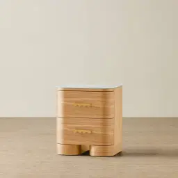 Terzetto Kids Light Oak Veneer Bedside Table with White Sintered Stone Top