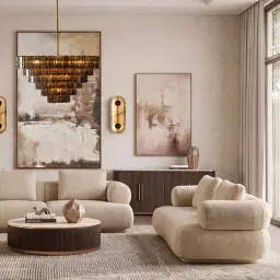 San Pierre Ebony Brown Ash Veneer Low Round Coffee Table with Cream Travertine Finish Sintered Stone Top