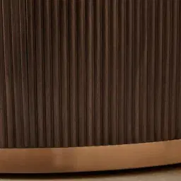 San Pierre Ebony Brown Ash Veneer Low Round Coffee Table with Cream Travertine Finish Sintered Stone Top
