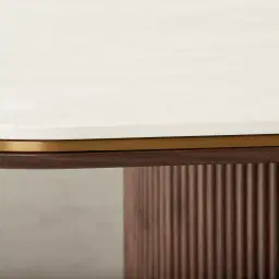 San Pierre Ebony Brown Ash Veneer Two-Leg Rectangular Dining Table with Cream Travertine Finish Sintered Stone Top - 240x120cm