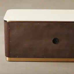 San Pierre Ebony Brown Ash Veneer Entertainment Unit with Cream Travertine Finish Sintered Stone Top