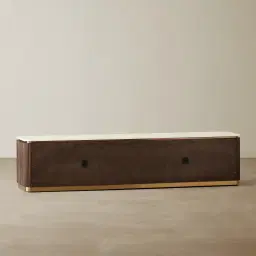 San Pierre Ebony Brown Ash Veneer Entertainment Unit with Cream Travertine Finish Sintered Stone Top