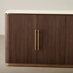 San Pierre Ebony Brown Ash Veneer Sideboard with Cream Travertine Finish Sintered Stone Top