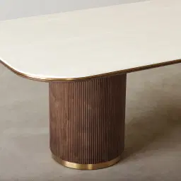 San Pierre Ebony Brown Ash Veneer Two-Leg Rectangular Dining Table with Cream Travertine Finish Sintered Stone Top - 270x120cm