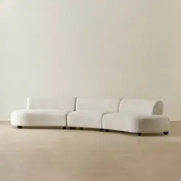 Celestine II Stone Cream Woven Fabric Curved Corner Sofa