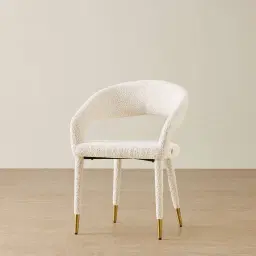 Moulin Stone Cream Woven Fabric Dining Chair - Champagne Gold Legs