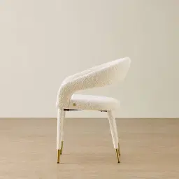 Moulin Stone Cream Woven Fabric Dining Chair - Champagne Gold Legs