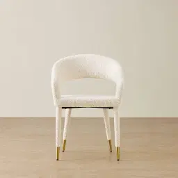 Moulin Stone Cream Woven Fabric Dining Chair - Champagne Gold Legs