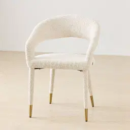 Moulin Stone Cream Woven Fabric Dining Chair - Champagne Gold Legs
