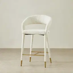 Moulin Stone Cream Woven Fabric 66cm Counter Stool - Champagne Gold Legs