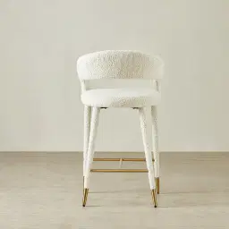Moulin Stone Cream Woven Fabric 66cm Counter Stool - Champagne Gold Legs