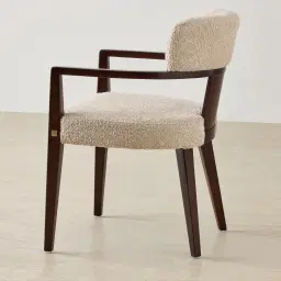 Lila Mid Beige Woven Fabric Dining Chair - Ebony Brown Wooden Legs